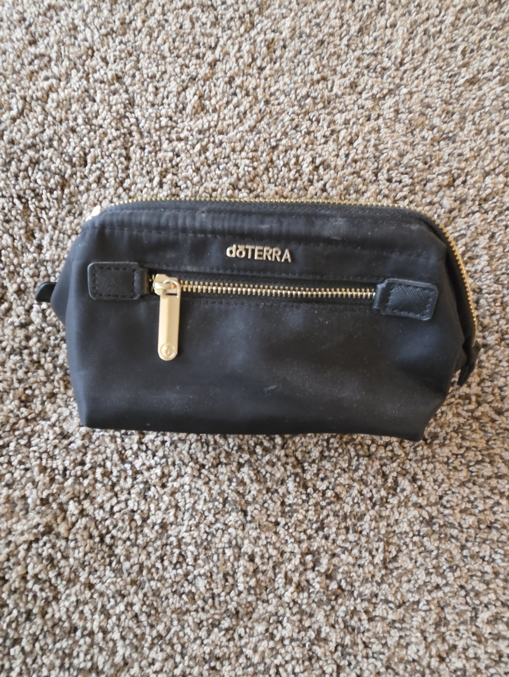 Doterra Black Cosmetic Pouch with Gold Zippers